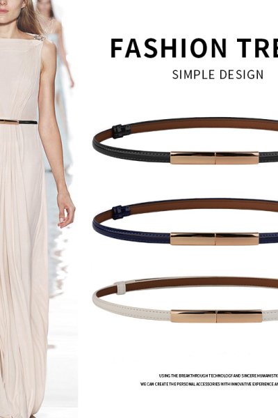 啄木鸟皮带女牛皮真皮配连衣裙子收腰时尚装饰皮带细腰带女士腰链