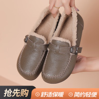 加绒单鞋鞋乐福鞋勃肯25冬季豆豆鞋女软底一脚蹬新款复古真皮棉鞋