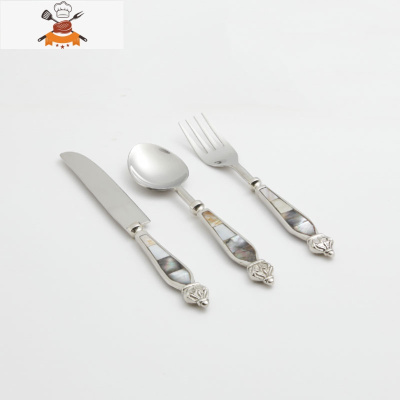 Hrmoso牛排刀叉家用欧式不锈钢西餐餐具套装刀叉勺三件套ins风 敬平 刀叉勺三件套[皇冠浮雕]
