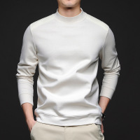 含羊绒桑蚕丝半高领卫衣男秋季拼接德绒自发热保暖男士打底衫