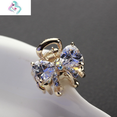 小号抓夹合金水钻迷你发抓水钻蝴蝶结韩国发饰刘海夹水晶小发夹你那么美紫色()