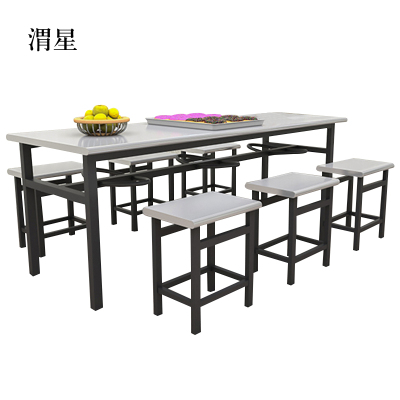渭星不锈钢冷轧钢餐桌学生食堂公司职员户外桌椅组合1.6米餐桌+6把椅