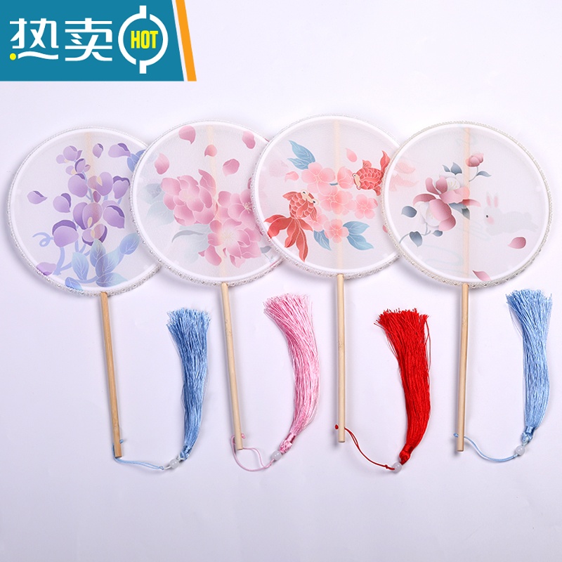xiancai古风团扇汉服扇子绣花复古圆扇儿童饰品古装配饰舞蹈扇小物件