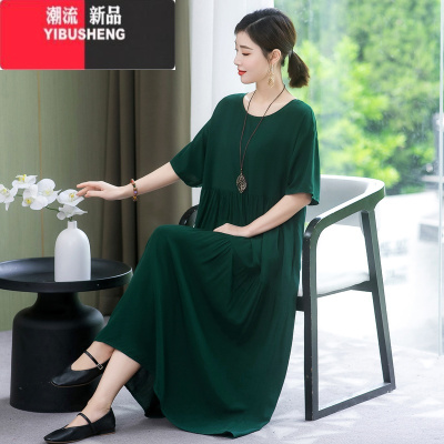 YIBUSHENG阔太太好棉绸连衣裙季加肥加大码女装200斤胖妈妈高端减龄长裙