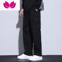 七斓工装裤男美式高街军绿色男生裤子直筒裤春季运动裤潮牌休闲裤
