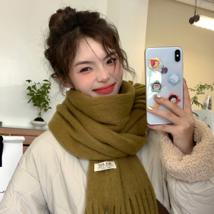 啄木鸟围巾女冬季韩版百搭纯色围脖女学生可爱加厚保暖高级感秋冬