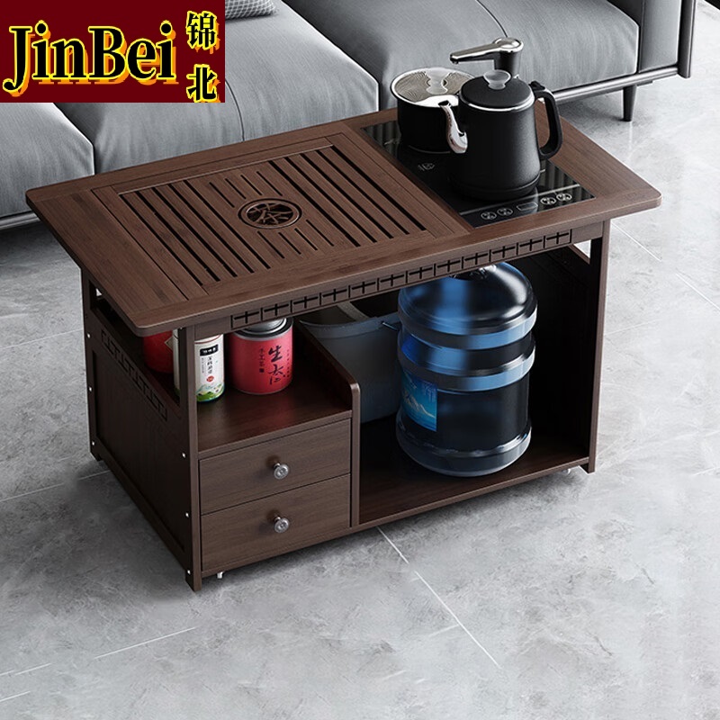 锦北 移动茶台家用竹木小茶桌烧水壶一体简约现代功夫茶几 80长防烫全自动