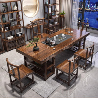 质凡大板实木原木茶桌椅组合新中式茶几办公室家用泡茶台一体