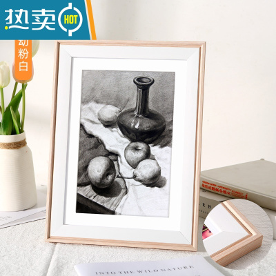 敬平素描画框挂墙装裱a4儿童相框摆台A3拼图4K开8k海报12寸16外框定制 生动粉白 4开挂墙[可放38*53cm]