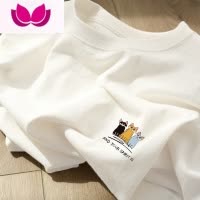 七斓美式短袖t恤女2023夏季新款大码正肩宽松百搭半袖白色ins上衣