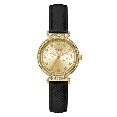 盖尔斯(GUESS)女士石英表时尚简约防水耐用黑色腕表新款腕表正品