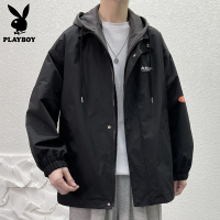 花花公子假两件连帽工装夹克男士潮流新款衣服加棉秋冬外套男冬季