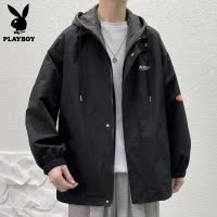 花花公子假两件连帽工装夹克男士潮流新款衣服加棉秋冬外套男冬季
