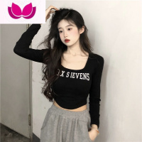 七斓字母长袖t恤女春季2023新款打底衫女设计感小众独特别致内搭上衣