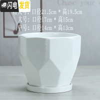 三维工匠陶瓷花盆北欧简约个性高白色大号室外客厅带托盘绿萝 白色-936 大花盆容器