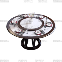 洛泰远 岩板餐桌实木圆形餐桌椅组合1.8米圆桌12把餐椅