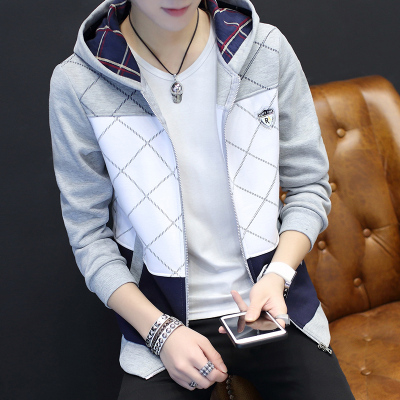 歌爱妮2019开衫卫衣男修身连帽拉链装青少年休闲上衣秋季新款外套潮