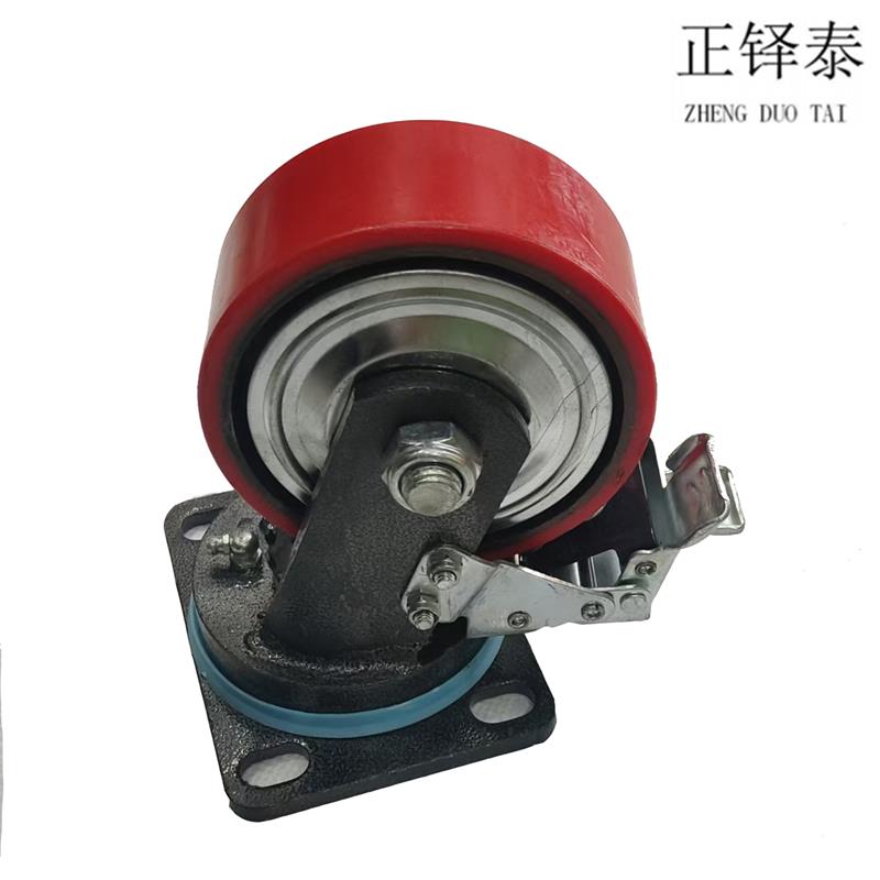 正铎泰 重型铁芯聚氨酯轮 刹车万向轮4寸100mm /个