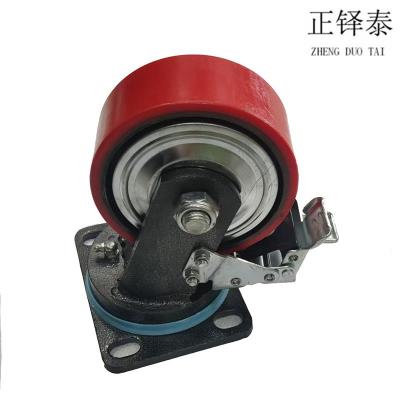 正铎泰 重型铁芯聚氨酯轮 刹车万向轮4寸100mm /个