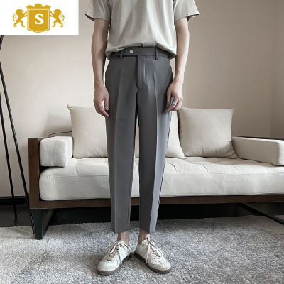 SUNTEK男士修身小脚西裤九分裤韩版潮流垂感直筒裤男生春季新款休闲裤西裤