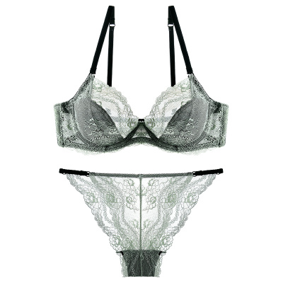 可莉允文胸套装蕾丝薄款性感美背超薄透明聚拢胸罩女士大码内衣内裤一套文胸套装