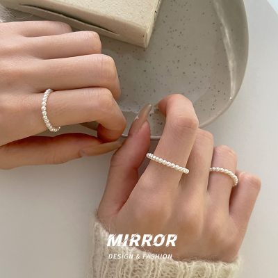 母贝珍珠细圈戒指女指环小众设计关节戒法式尾戒学生ins风送女朋友老婆情人节七夕生日礼物