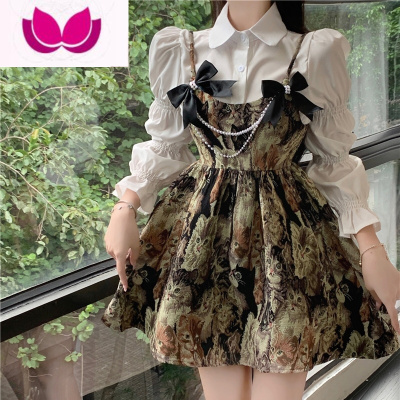 七斓2023新款春季法式漂亮性感辣妹公主蓬蓬碎花吊带连衣裙女套装
