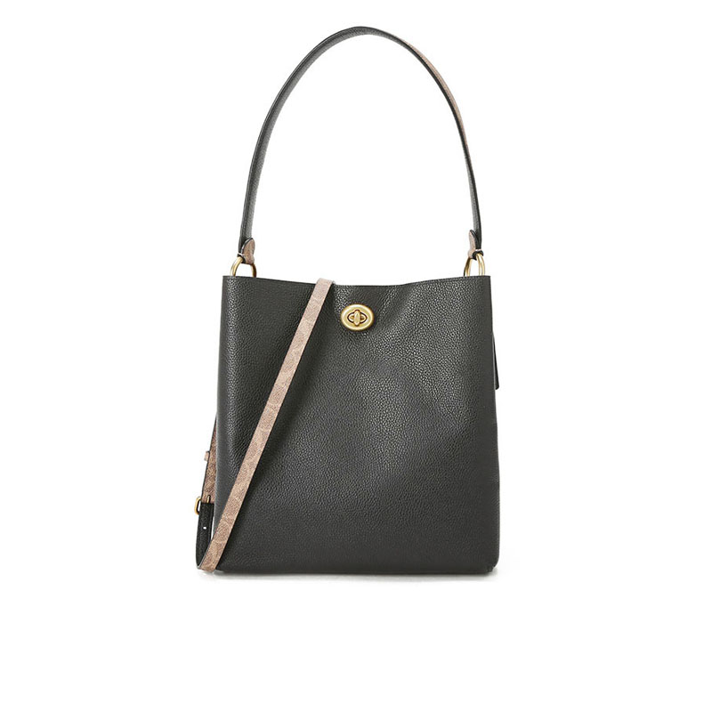 coach蔻驰女包charlie水桶包粒面皮单肩包76365牛皮革pvc黑色