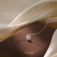 新品S925人鱼之泪锆石爱心项链女透明鱼线高级感时尚百搭锁骨饰品送女朋友老婆情人节七夕生日礼物