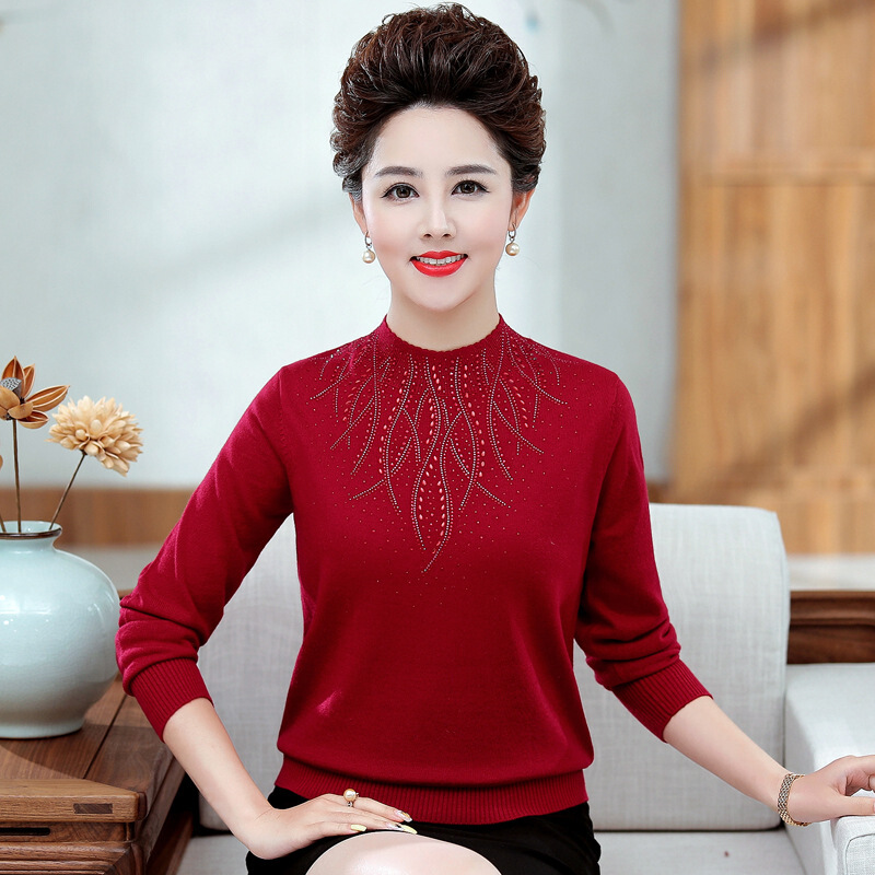 迪鲁奥(DILUAO)妈妈装秋装毛衣高领针织衫百搭中老年羊毛衫女上衣奶奶装打底衫