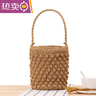 NEWLAKE店长推荐新款圆筒手拎编织包日韩可爱水桶草编包海边度假休闲包手提包