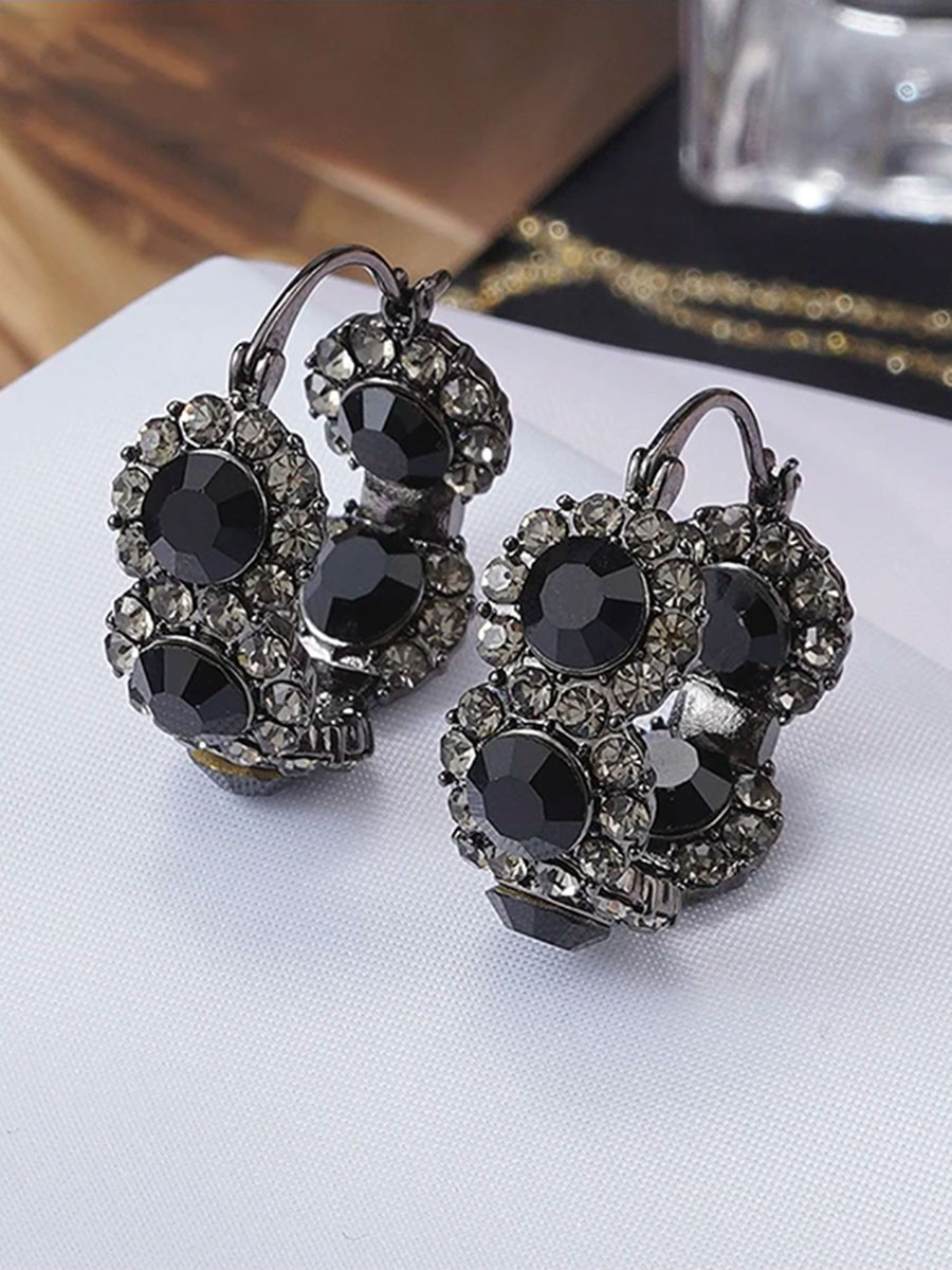 小众设计感黑色皓石满钻耳环女气质感百搭耳扣时尚轻奢高级感耳圈送女朋友老婆情人节七夕生日礼物