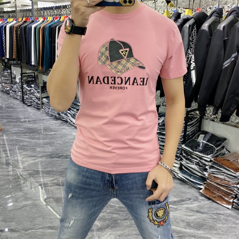 欧洲站夏季短袖T恤男修身棒球帽印花烫钻高端欧货丝光棉圆领体恤_1