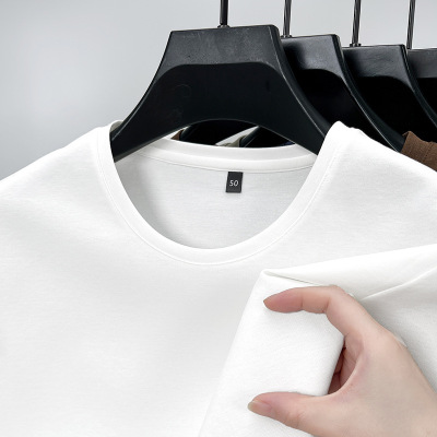 桑蚕丝长袖T恤男春秋季新款休闲简约纯色圆领透气男士打底衫