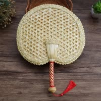 手工编织扇子老式大蒲扇夏季芭蕉麦秸编儿童随身古典中国风 三维工匠 桃心形扇