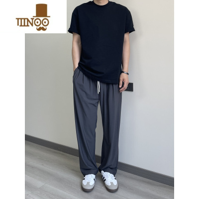 YANXU9CIC夏季冰丝空调裤双褶机能轻薄格纹速干裤宽松直筒运动休闲长裤