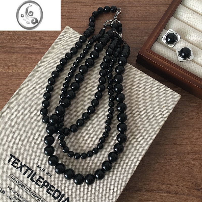 JiMi7A级黑玛瑙时髦小众串珠项链个性百搭锁骨链高级感网红同款