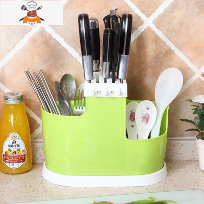 塑料沥水置物架多功能勺子筷子篓家用厨房餐具收纳架筷子筒筷子笼 敬平 清新绿餐具架