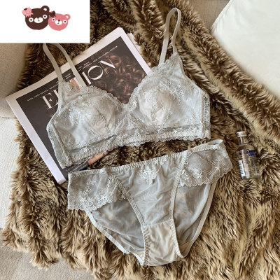 绿彩虹光性感蕾丝大胸显小内衣女无钢圈超薄显瘦侧收透气大罩杯文胸罩套装文胸套装