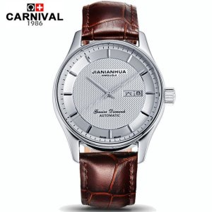 瑞士嘉年华CARNIVAL手表 新款商务系列防水男士全自动机械表 男正装时尚双日历精钢男表 精钢金属腕表8612G