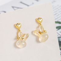 s925纯银针爱心兔子耳环耳钉女法式高级感耳坠小众设计潮气质耳饰送女朋友老婆情人节七夕生日礼物
