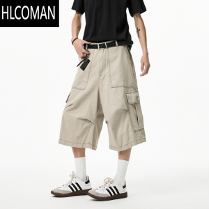HLCOMAN美式七分裤子男2025夏季新款多口袋潮牌宽松阔腿直筒休闲工装短裤