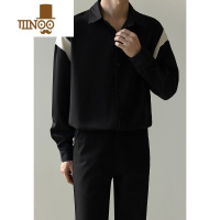 YANXU新款韩版轻熟风衬衫男上衣潮流拼接免烫垂坠感长袖衬衣