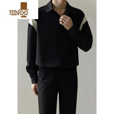 YANXU新款韩版轻熟风衬衫男上衣潮流拼接免烫垂坠感长袖衬衣