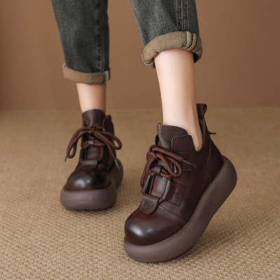 头层牛皮复古短靴女秋冬新款女靴百搭马丁靴风防滑耐磨厚底