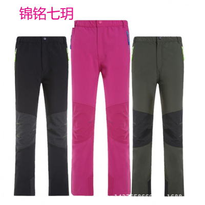 批发户外儿童冲锋裤 男童女童防风防水抓绒保暖软壳裤秋冬运动裤