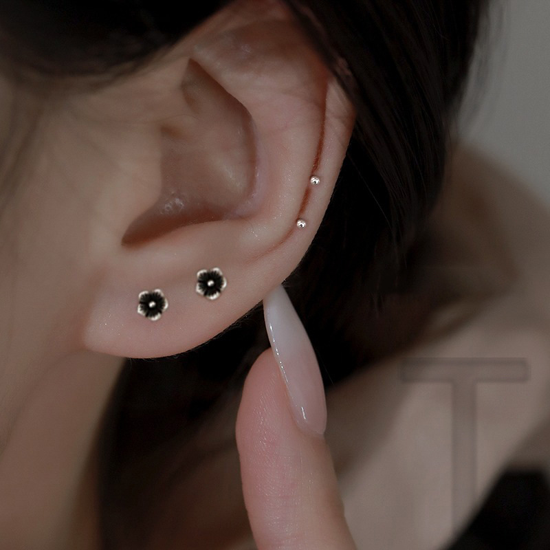 s999纯银蔷薇花耳钉睡觉免摘耳环女夏季2023年新款潮小众设计高级送女朋友老婆情人节七夕生日礼物