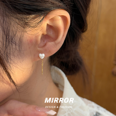 999纯银爱心耳线女耳环耳饰简约时尚小众创意气质ins风新款送女朋友老婆情人节七夕生日礼物