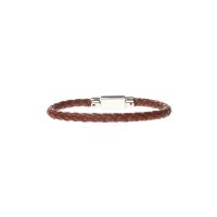 Salvatore Ferragamo棕色编织男手链皮质银色扣饰
