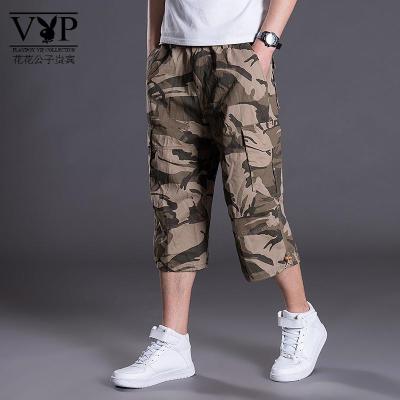 花花公子贵宾M-7xl夏男士迷彩工装裤宽松多袋简约休闲七分裤加肥大码款